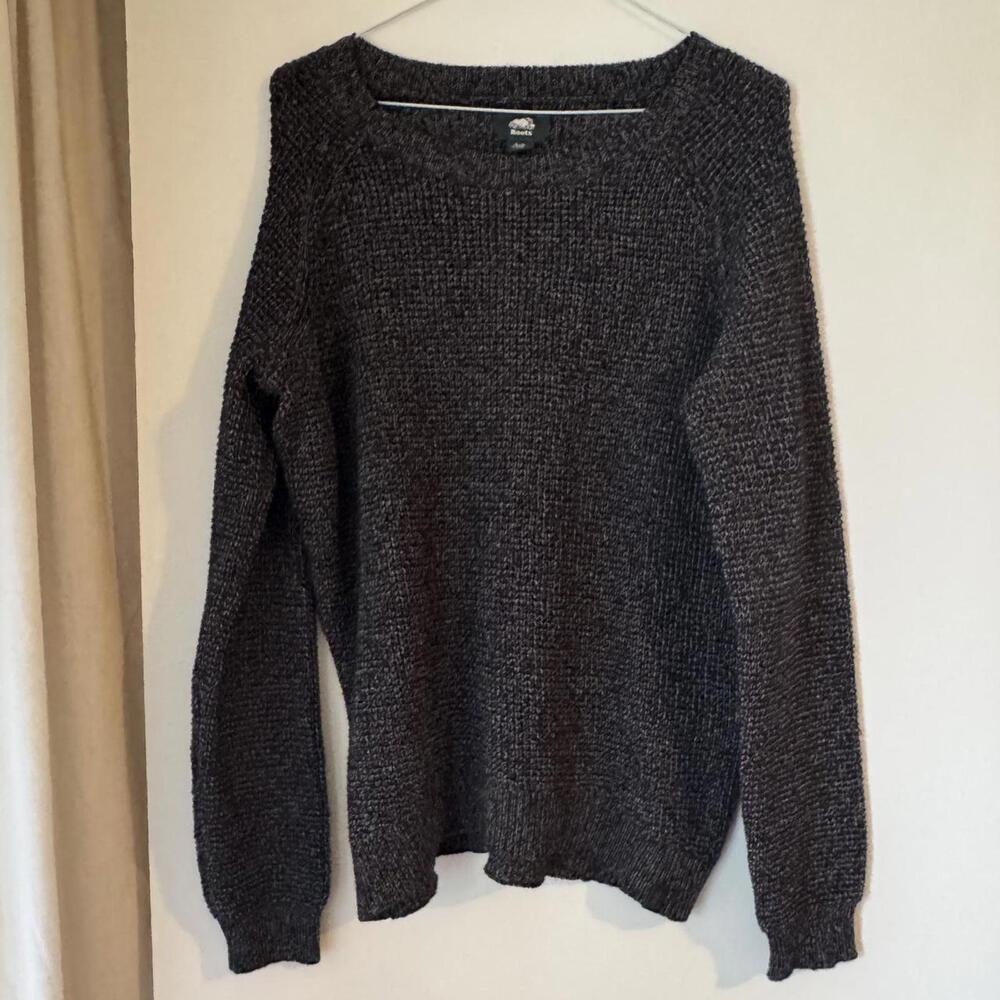 Roots Wide scoop neck cotton knit sweater size s, brand New jumper grey with tag